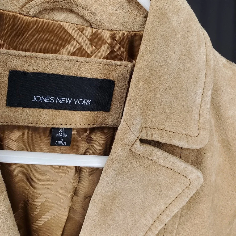 Jones NY Suede Blazer Jacket Womens XL Tan Leather Button Up Classic - Picture 3 of 11